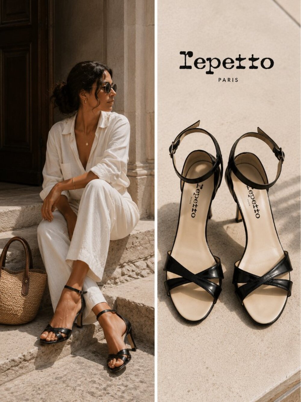 Repetto Paris Black Patent Leather Ankle Strap Sandals Heels EU 40 US 9 France